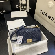 BOY Chanel HANDBAG Lambskin Gold Metal Navy Blue A