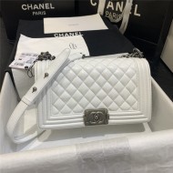 BOY Chanel HANDBAG Lambskin Silver Metal White A