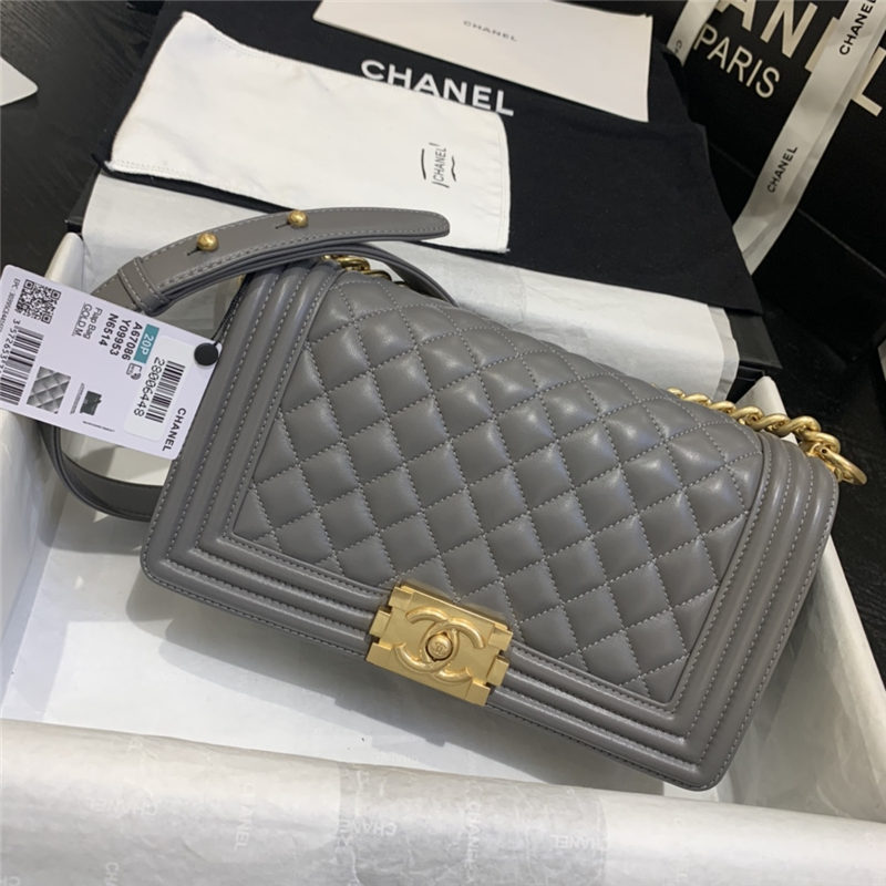 BOY Chanel HANDBAG Lambskin Gold Metal Grey A