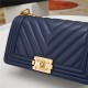 BOY Chanel HANDBAG Chevrons Pattern Lambskin Navy Blue High