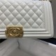 BOY Chanel HANDBAG Grained Calfskin & Gold Metal White A