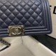 BOY Chanel HANDBAG Grained Calfskin & Silver Metal Navy Blue A