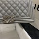 BOY Chanel HANDBAG Grained Calfskin & Silver Metal Grey A