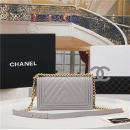 BOY Chanel HANDBAG Chevrons Pattern Lambskin Grey B