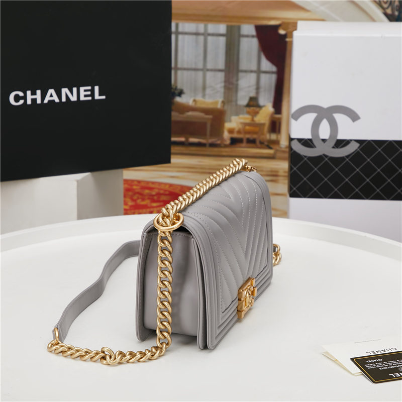 BOY Chanel HANDBAG Chevrons Pattern Lambskin Grey B