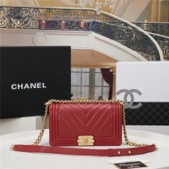 BOY Chanel HANDBAG Chevrons Pattern Lambskin Red B