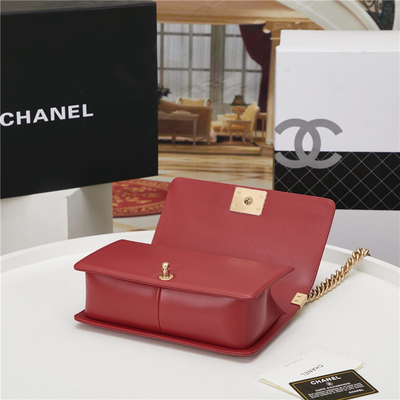 BOY Chanel HANDBAG Chevrons Pattern Lambskin Red B