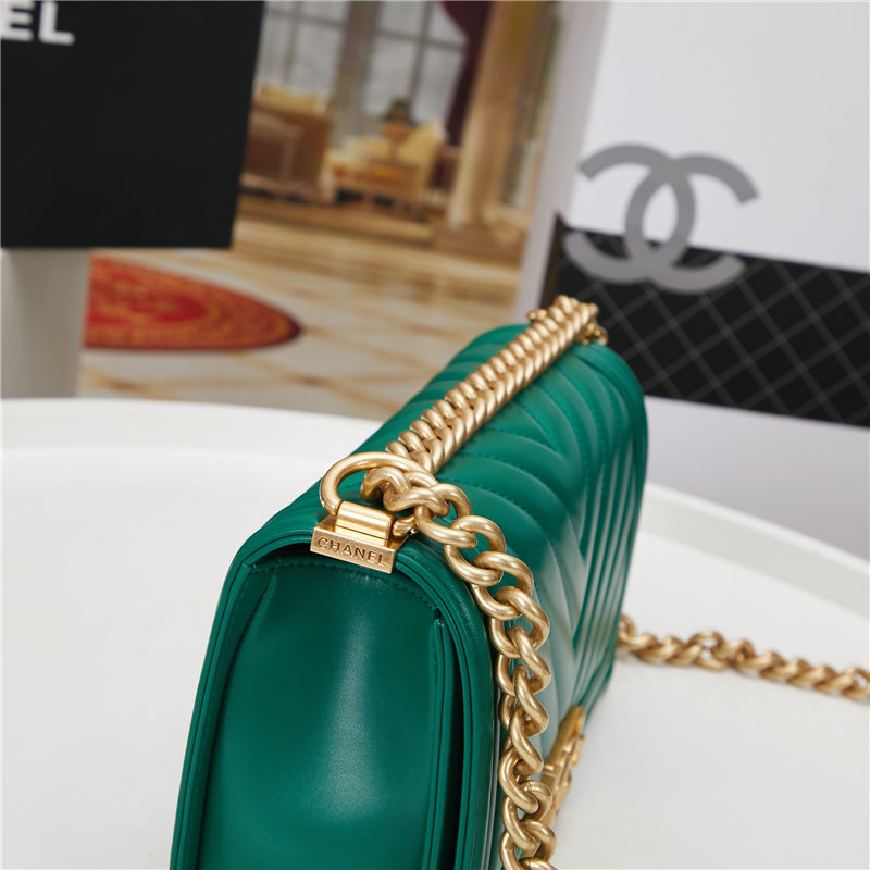 BOY Chanel HANDBAG Chevrons Pattern Lambskin Green B