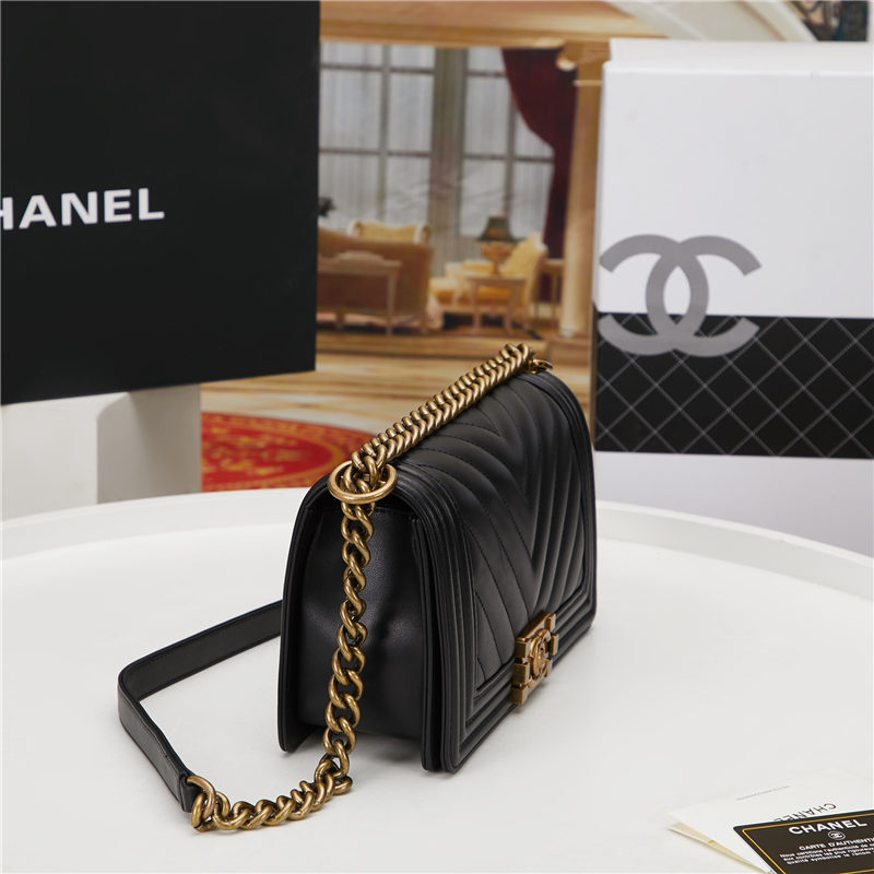 BOY Chanel HANDBAG Chevrons Pattern Lambskin Black B