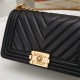 BOY Chanel HANDBAG Chevrons Pattern Lambskin Black B