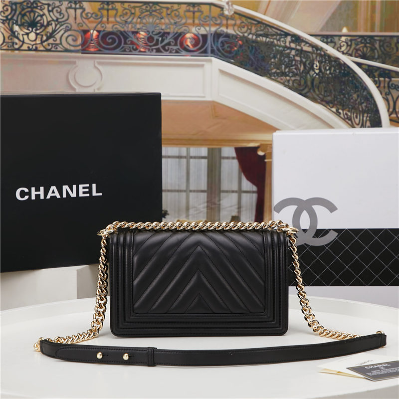 BOY Chanel HANDBAG Chevrons Pattern Lambskin Black B