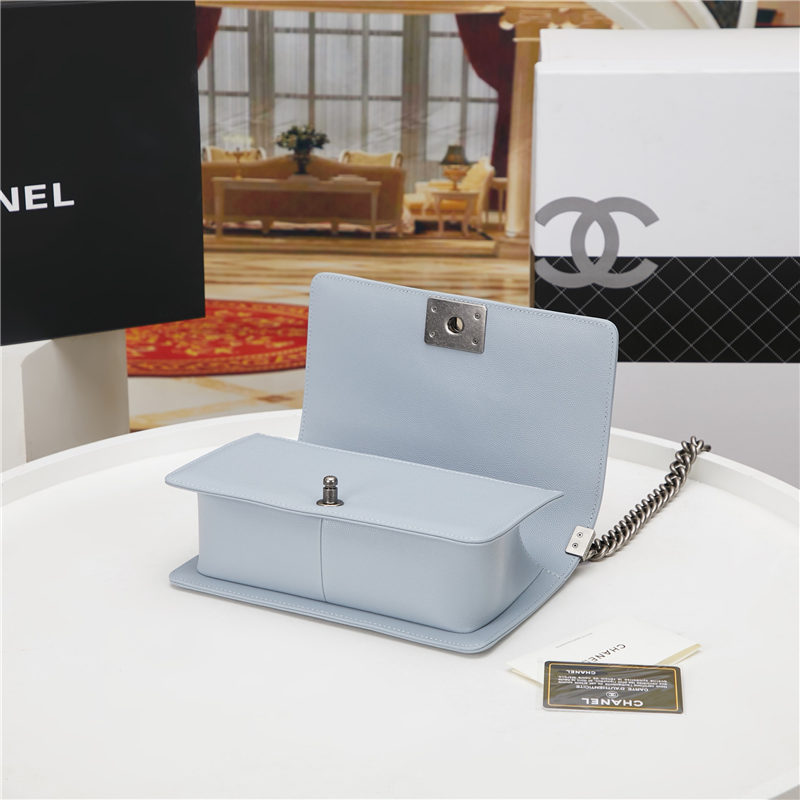 BOY Chanel HANDBAG Chevrons Pattern Grained Calfskin Light Blue B