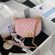 Chanel SMALL BOY Chanel MESSENGER BAG Velvet & Gold-Tone Metal AS3350 Pink A