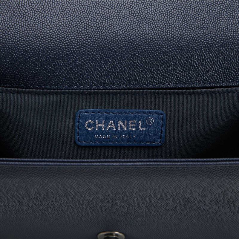 BOY Chanel HANDBAG Chevrons Pattern Grained Calfskin Navy Blue B