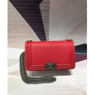 BOY Chanel HANDBAG Chevrons Pattern Lambskin Red B