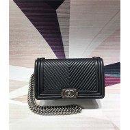 BOY Chanel HANDBAG Chevrons Pattern Lambskin Black B