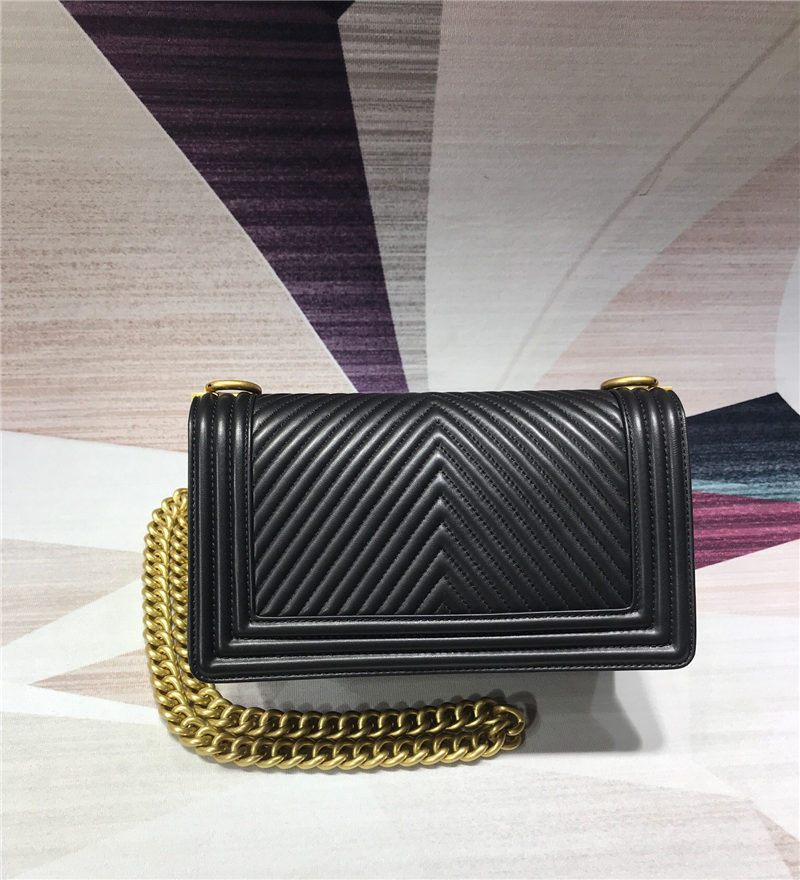 BOY Chanel HANDBAG Chevrons Pattern Lambskin Black B