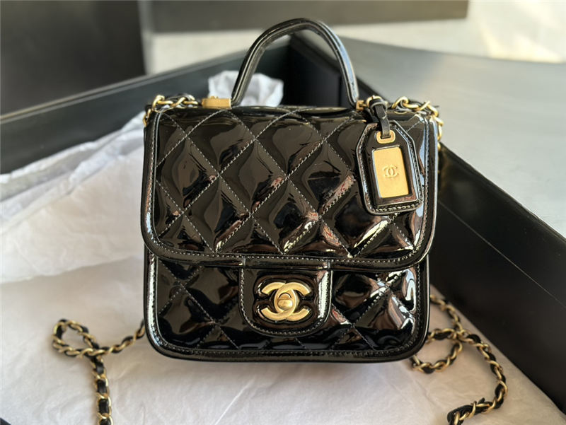 Chanel SMALL FLAP BAG WITH TOP HANDLE Patent Calfskin & Gold-Tone Metal AS3652 A