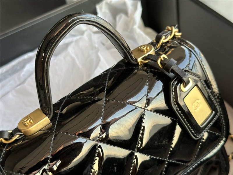 Chanel SMALL FLAP BAG WITH TOP HANDLE Patent Calfskin & Gold-Tone Metal AS3652 A