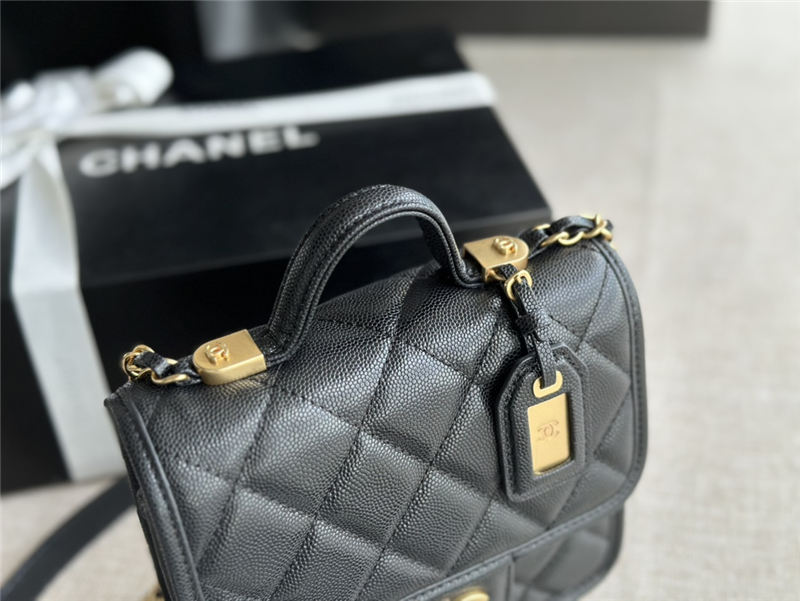 Chanel SMALL FLAP BAG WITH TOP HANDLE Grained Calfskin & Gold-Tone Metal AS3652 Black A