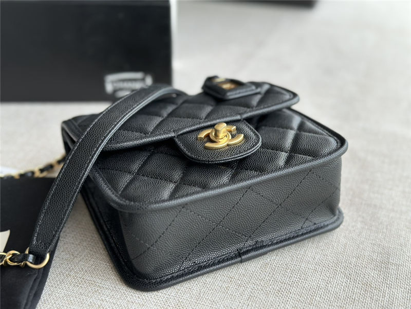 Chanel SMALL FLAP BAG WITH TOP HANDLE Grained Calfskin & Gold-Tone Metal AS3652 Black A