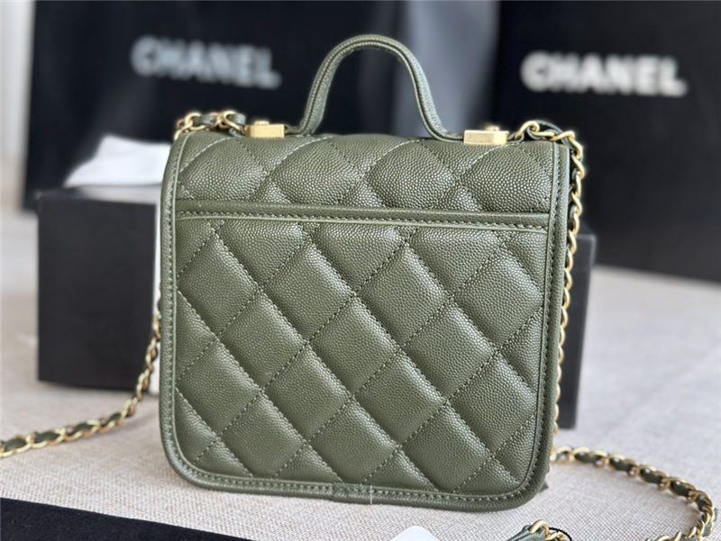 Chanel SMALL FLAP BAG WITH TOP HANDLE Grained Calfskin & Gold-Tone Metal AS3652 Green A