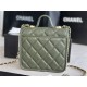 Chanel SMALL FLAP BAG WITH TOP HANDLE Grained Calfskin & Gold-Tone Metal AS3652 Green A