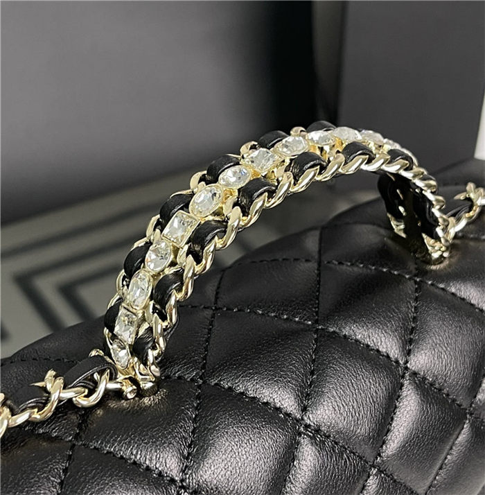 Chanel SMALL FLAP BAG With Top Diamond Handle Lambskin & Gold-Tone Metal AS4141 Black High