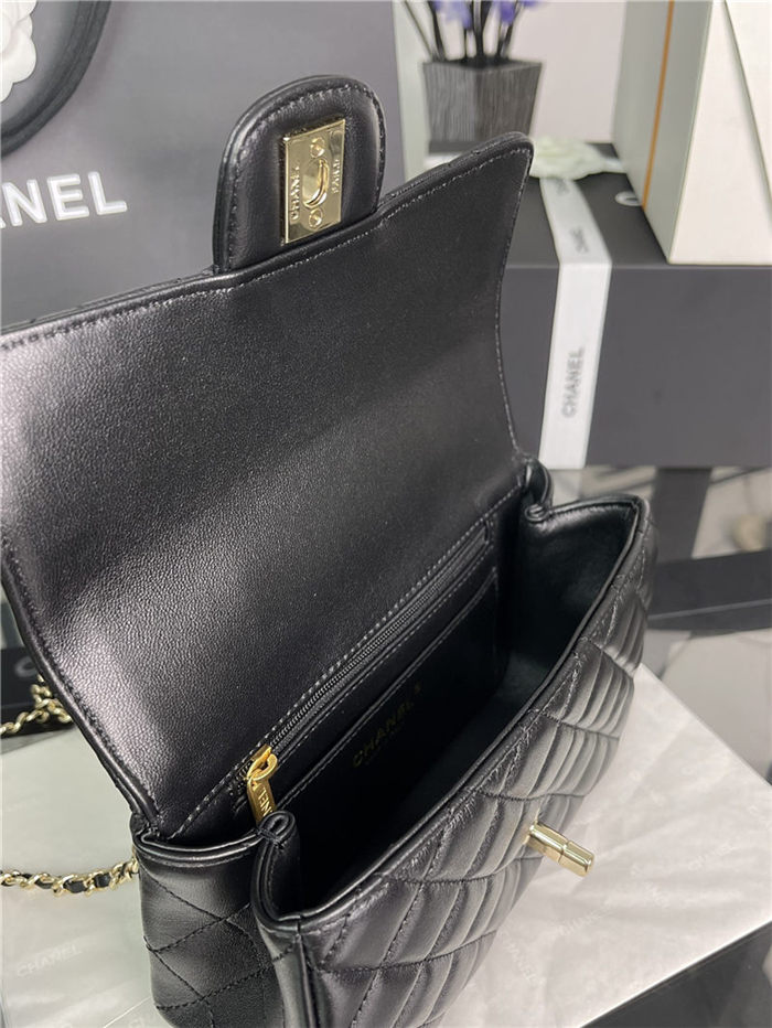 Chanel SMALL FLAP BAG With Top Diamond Handle Lambskin & Gold-Tone Metal AS4141 Black High