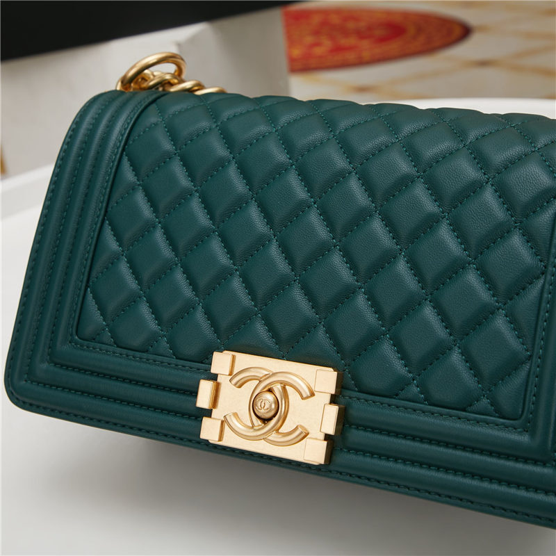 BOY Chanel HANDBAG Lambskin Dark Green B