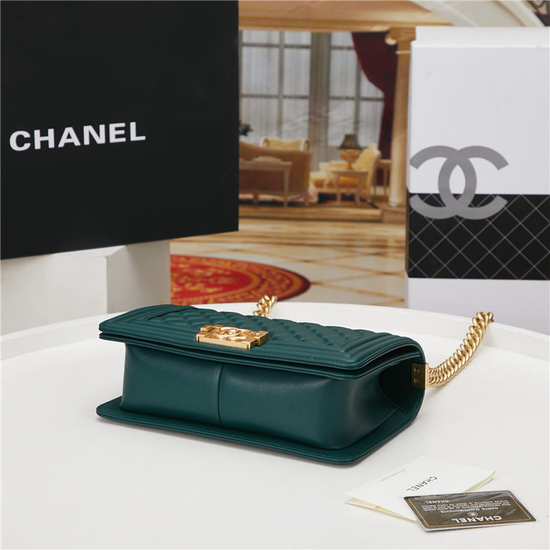 BOY Chanel HANDBAG Lambskin Dark Green B