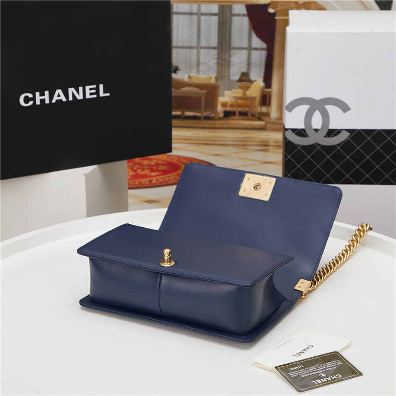 BOY Chanel HANDBAG Lambskin Navy Blue B