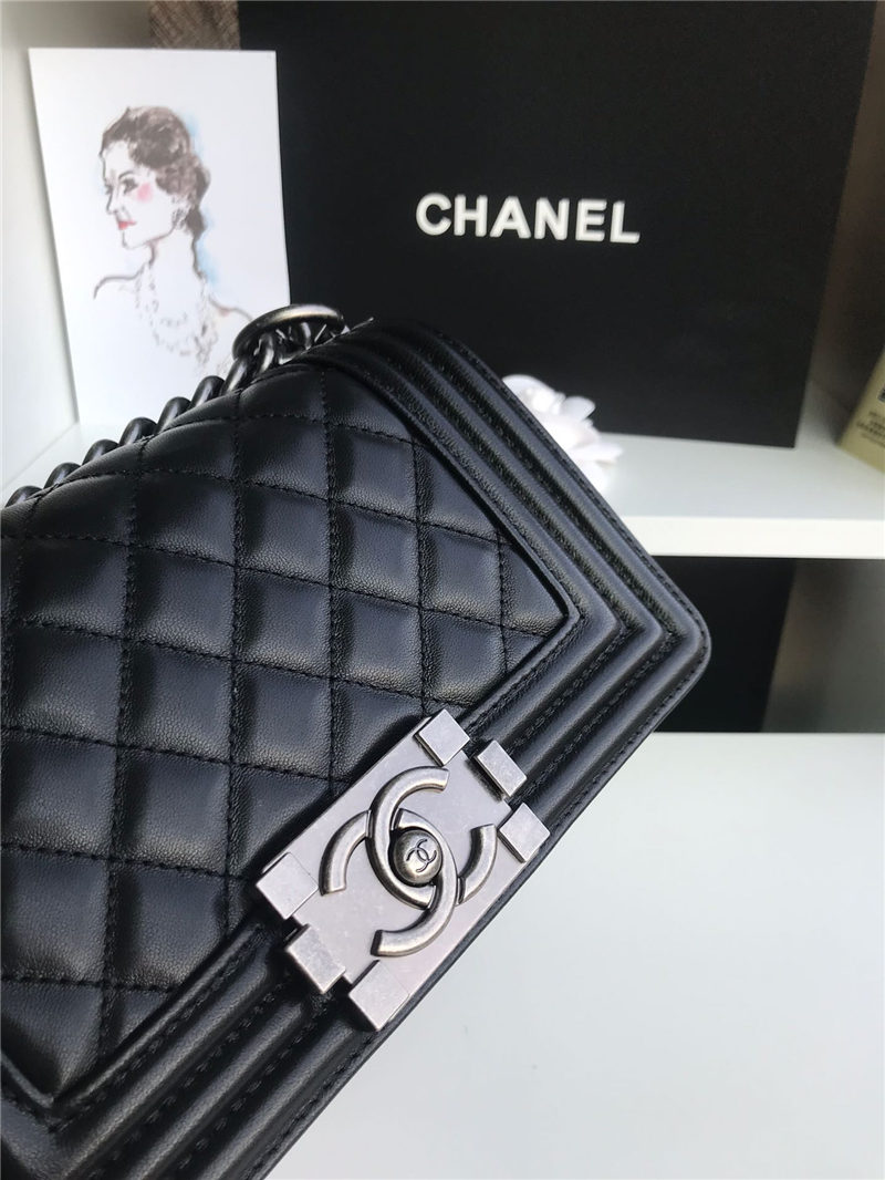 SMALL BOY Chanel HANDBAG Lambskin Black High