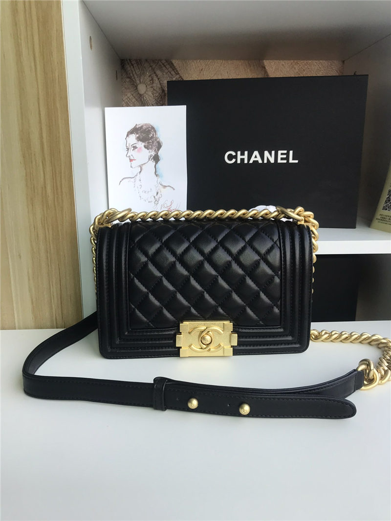 SMALL BOY Chanel HANDBAG Lambskin Black High