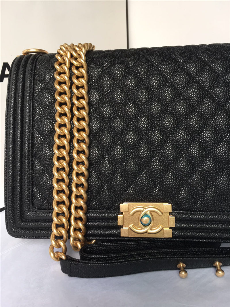 MAXI BOY Chanel HANDBAG Grained Calfskin Black High