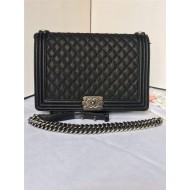 MAXI BOY Chanel HANDBAG Grained Calfskin Black High