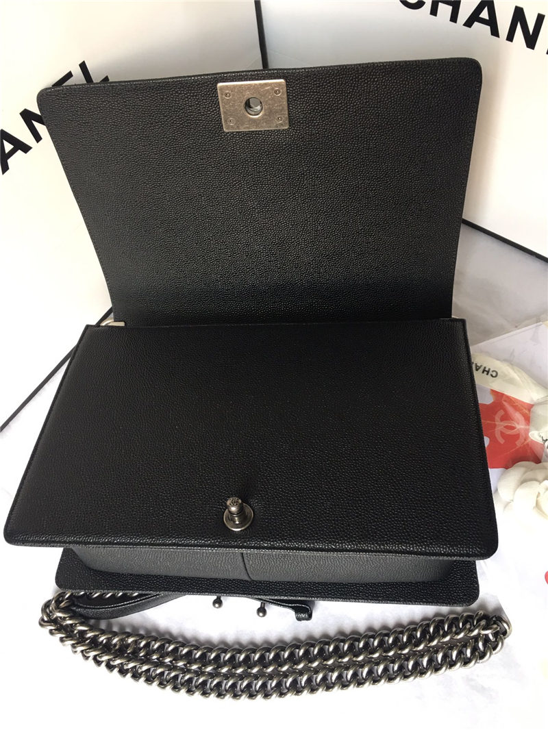 MAXI BOY Chanel HANDBAG Grained Calfskin Black High