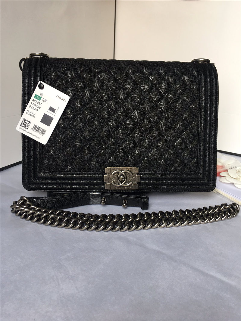 MAXI BOY Chanel HANDBAG Grained Calfskin Black High