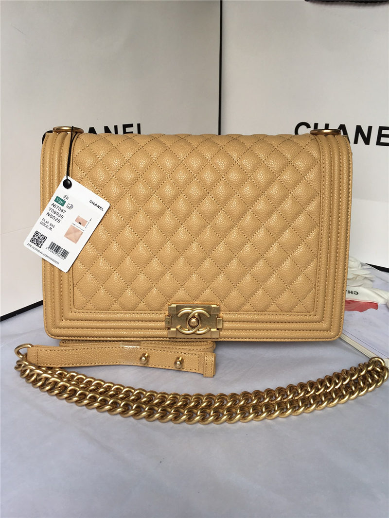 MAXI BOY Chanel HANDBAG Grained Calfskin Beige High