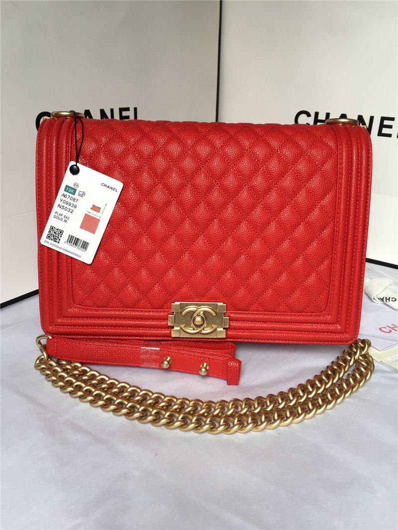 MAXI BOY Chanel HANDBAG Grained Calfskin Red High