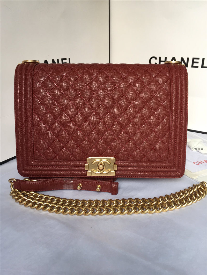 MAXI BOY Chanel HANDBAG Grained Calfskin Burgundy High