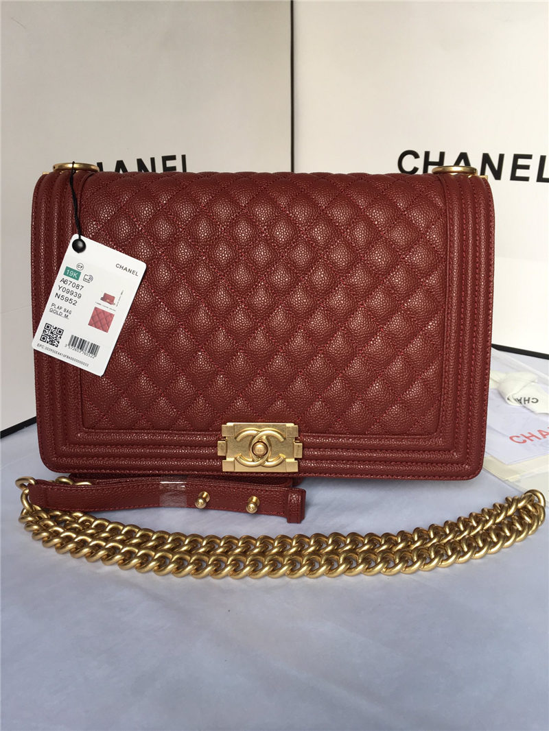 MAXI BOY Chanel HANDBAG Grained Calfskin Burgundy High