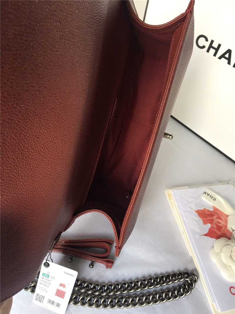 MAXI BOY Chanel HANDBAG Grained Calfskin Burgundy High