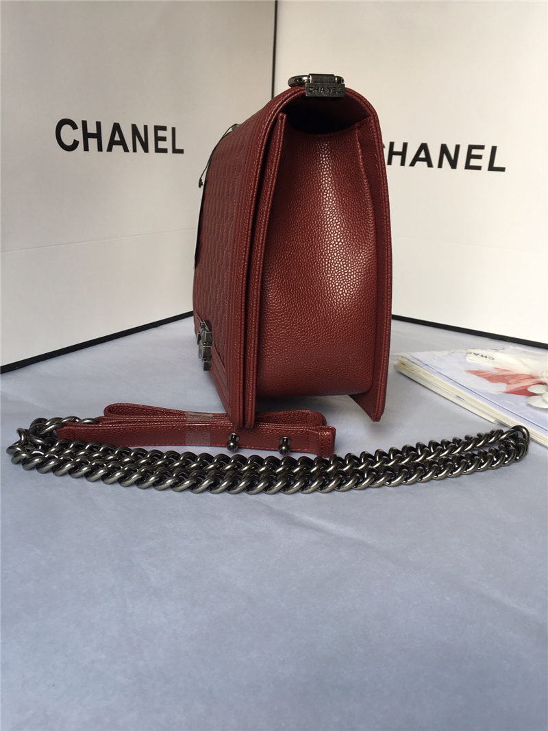 MAXI BOY Chanel HANDBAG Grained Calfskin Burgundy High