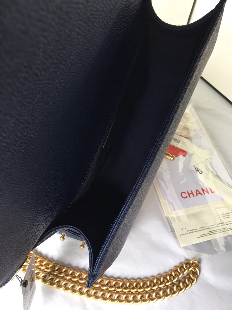 MAXI BOY Chanel HANDBAG Grained Calfskin Navy Blue High