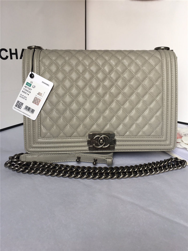 MAXI BOY Chanel HANDBAG Grained Calfskin Gray High