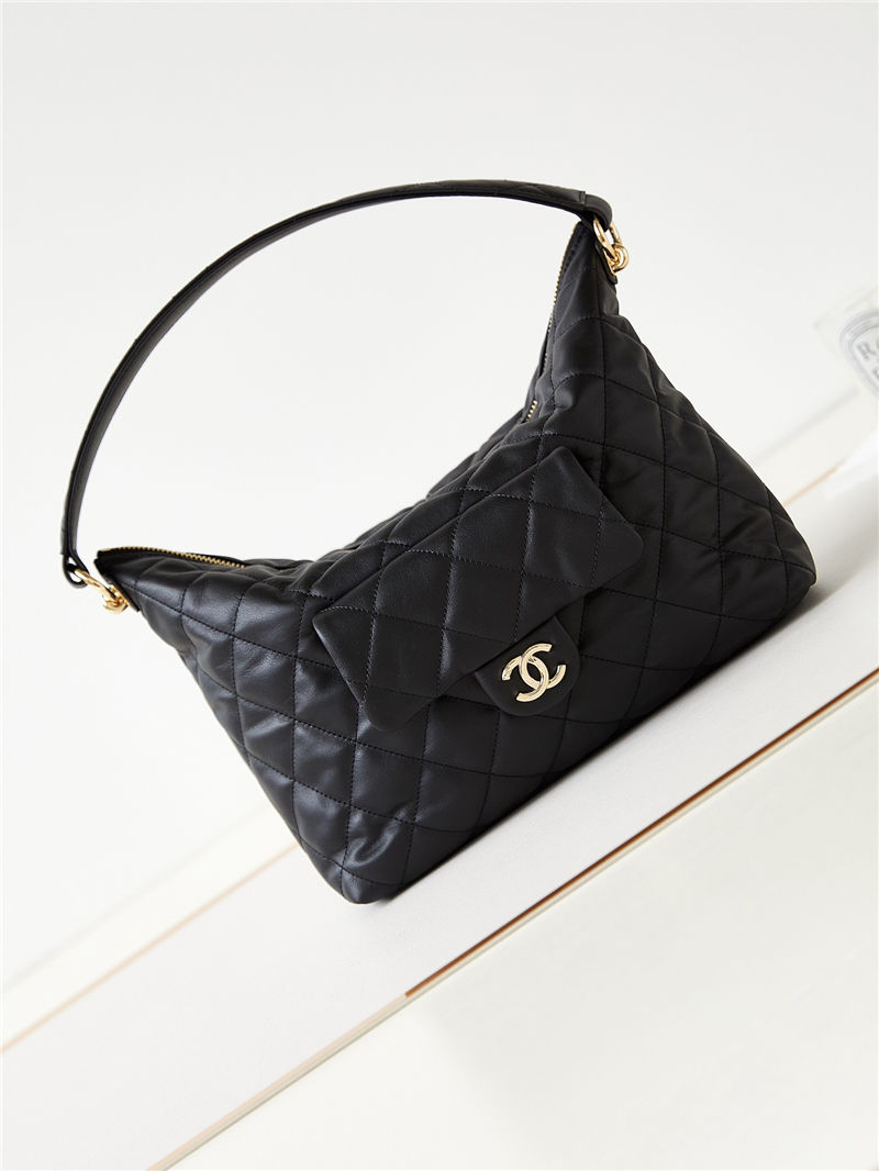 Chanel LARGE HOBO BAG AS4347 Calfskin & Gold-Tone Metal Black High