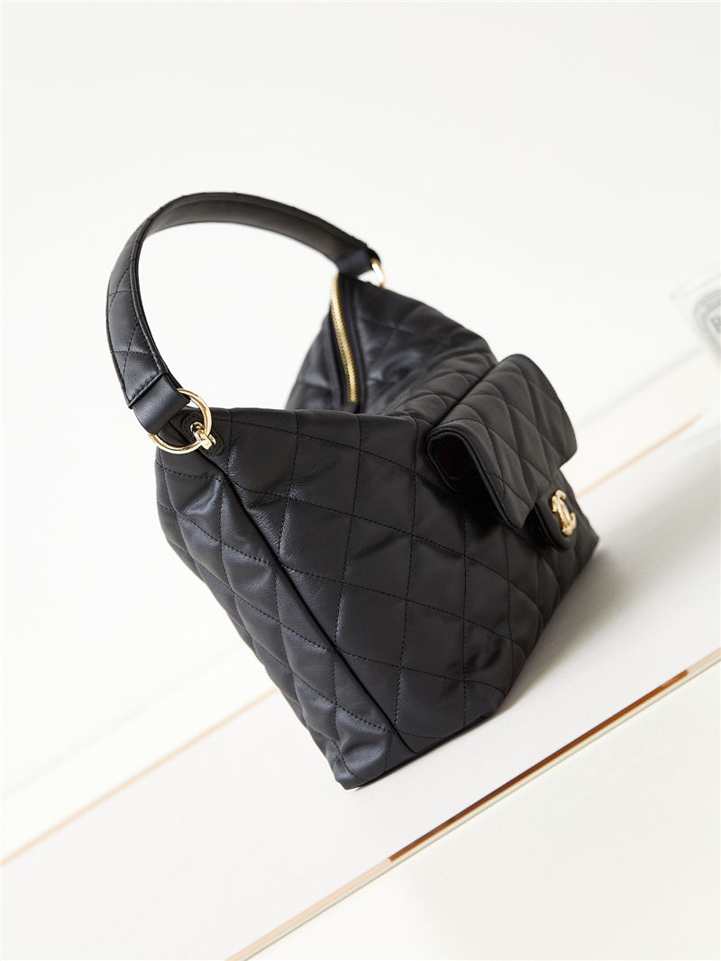 Chanel LARGE HOBO BAG AS4347 Calfskin & Gold-Tone Metal Black High