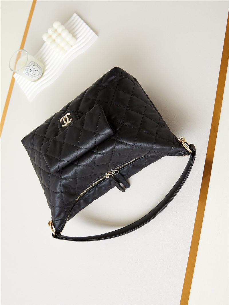 Chanel LARGE HOBO BAG AS4347 Calfskin & Gold-Tone Metal Black High