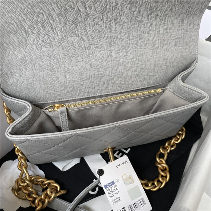 Chanel FLAP BAG Grained Calfskin & Gold-Tone Metal AS2764 Grey A